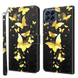 For Samsung Galaxy M33 3D Painting Pattern TPU + PU Leather Phone Case(Gold Butterfly)