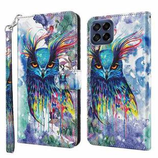 For Samsung Galaxy M33 3D Painting Pattern TPU + PU Leather Phone Case(Watercolor Owl)