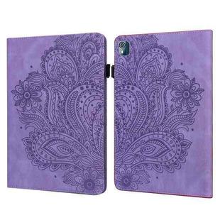 For Nokia T10 Peacock Embossed Pattern Leather Tablet Case(Purple)