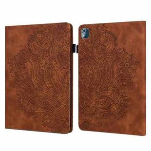 For Nokia T10 Peacock Embossed Pattern Leather Tablet Case(Brown)