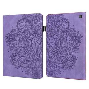 For Amazon Kindle Fire 7 2022 Peacock Embossed Pattern Leather Tablet Case(Purple)