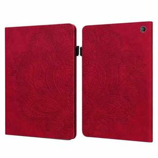 For Amazon Kindle Fire 7 2022 Peacock Embossed Pattern Leather Tablet Case(Red)