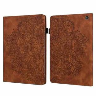 For Amazon Kindle Fire 7 2022 Peacock Embossed Pattern Leather Tablet Case(Brown)