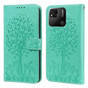 For Xiaomi Redmi 10A Tree & Deer Pattern Pressed Flip Leather Phone Case(Green)