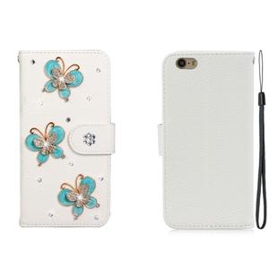 For iPhone 6 / iPhone 6s Horizontal Flip Solid Color Rhinestones Leather Case with Card Slot & Wallet & Holder(Three Butterflies)