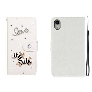 For iPhone XR Horizontal Flip Solid Color Rhinestones Leather Case with Card Slot & Wallet & Holder(Trojan)