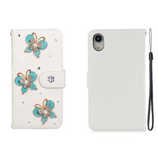 For iPhone XR Horizontal Flip Solid Color Rhinestones Leather Case with Card Slot & Wallet & Holder(Three Butterflies)