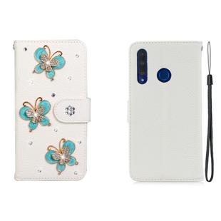 For Huawei Honor 10 Lite Horizontal Flip Solid Color Rhinestones Leather Case with Card Slot & Wallet & Holder(Three Butterflies)