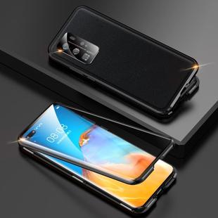 For Huawei P40 Pro Shockproof Magnetic Attraction Leather Backboard + Tempered Glass Case with Camera Lens Protector Cover(Black)