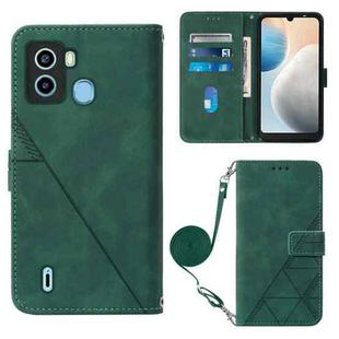 For Tecno Pop 6 Crossbody 3D Embossed Flip Leather Phone Case(Dark Green)