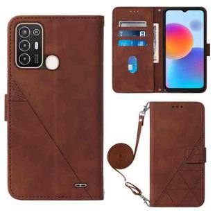 For ZTE Blade A52 Crossbody 3D Embossed Flip Leather Phone Case(Brown)