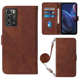 For ZTE Blade A72 Crossbody 3D Embossed Flip Leather Phone Case(Brown)