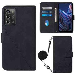 For ZTE Blade A72 Crossbody 3D Embossed Flip Leather Phone Case(Black)