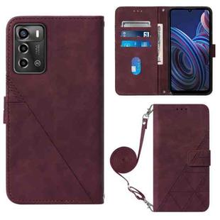 For ZTE Blade A72 Crossbody 3D Embossed Flip Leather Phone Case(Wine Red)