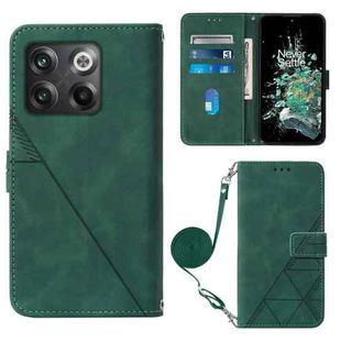 For OnePlus 10T 5G Global Crossbody 3D Embossed Flip Leather Phone Case(Dark Green)