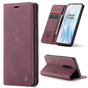 For OnePlus 8 CaseMe Multifunctional Horizontal Flip Leather Case, with Card Slot & Holder & Wallet(Wine Red)