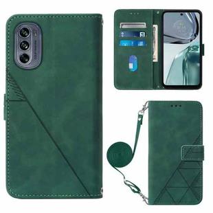 For Motorola Moto G62 5G Crossbody 3D Embossed Flip Leather Phone Case(Dark Green)