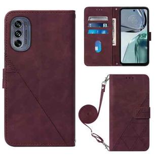 For Motorola Moto G62 5G Crossbody 3D Embossed Flip Leather Phone Case(Wine Red)
