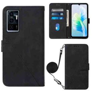 For vivo S10e 5G / V23e 4G&5G /Y75 4G Crossbody 3D Embossed Flip Leather Phone Case(Black)