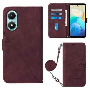 For vivo Y02s Crossbody 3D Embossed Flip Leather Phone Case(Wine Red)