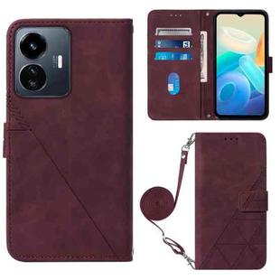 For vivo Y77 5G Crossbody 3D Embossed Flip Leather Phone Case(Wine Red)