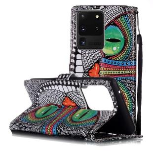 For Galaxy S20 Ultra Painted Pattern Horizontal Flip Leather Case with Holder & Card Slots & Wallet(Green Eyed Owl)