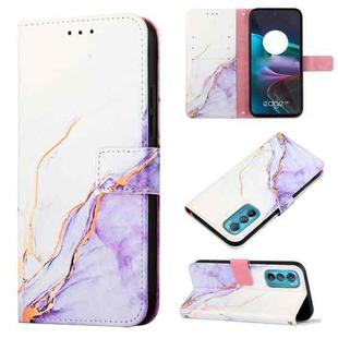 For Motorola Edge 30 PT003 Marble Pattern Flip Leather Phone Case(White Purple)
