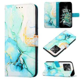 For OnePlus 10T 5G PT003 Marble Pattern Flip Leather Phone Case(Green)
