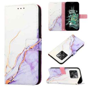 For OnePlus 10T 5G PT003 Marble Pattern Flip Leather Phone Case(White Purple)