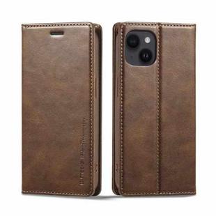For iPhone 14 LC.IMEEKE RFID Anti-theft Leather Phone Case(Brown)