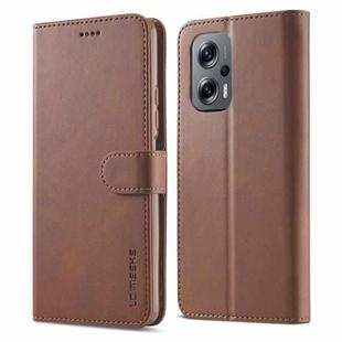 For Xiaomi Redmi 10 Prime＋5G LC.IMEEKE Calf Texture Leather Phone Case(Coffee)