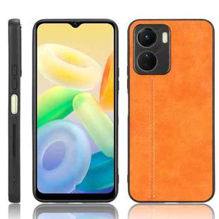 For vivo Y16 4G Sewing Cow Pattern Skin PC + PU + TPU Case(Orange)