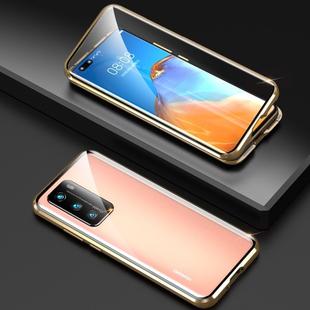 For Huawei P40 Shockproof Double-sided Tempered Glass Magnetic Attraction Case with Camera Lens Protector Cover(Gold)