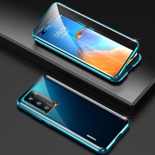 For Huawei P40 Shockproof Double-sided Tempered Glass Magnetic Attraction Case with Camera Lens Protector Cover(Blue)