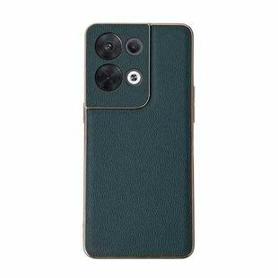 For OPPO Reno8 Genuine Leather Luolai Series Nano Plating Phone Case(Dark Green)