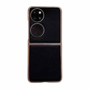 For Huawei P50 Pocket Genuine Leather Luolai Series Nano Plating Phone Case(Black)