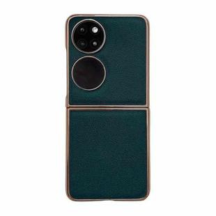 For Huawei P50 Pocket Genuine Leather Luolai Series Nano Plating Phone Case(Dark Green)