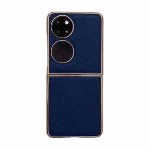 For Huawei P50 Pocket Genuine Leather Luolai Series Nano Plating Phone Case(Dark Blue)