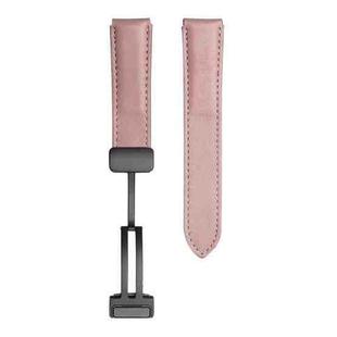 For Samsung Galaxy Watch5 40mm / 44mm Plain Weave Genuine Leather Watch Band Black Buckle(Pink)