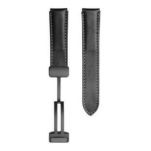 For Samsung Galaxy Watch5 40mm / 44mm Plain Weave Genuine Leather Watch Band Black Buckle(Black)