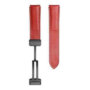 For Samsung Galaxy Watch5 40mm / 44mm Plain Weave Genuine Leather Watch Band Black Buckle(Red)