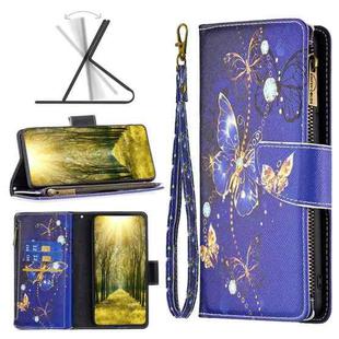 For vivo Y35/Y22 Colored Drawing Pattern Zipper Phone Leather Case(Purple Butterfly)