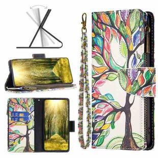 For Samsung Galaxy A04 4G Colored Drawing Pattern Zipper Phone Leather Case(Tree)