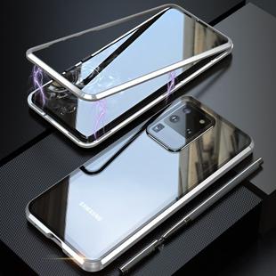 For Galaxy S20 Ultra Shockproof Single-sided Tempered Glass Magnetic Attraction Case with Black Camera Lens Protector Cover(Silver)