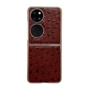 For Huawei P50 Pocket Genuine Leather Ostrich Texture Nano Plating Phone Case(Coffee)