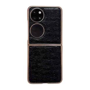 For Huawei P50 Pocket Genuine Leather Ostrich Texture Nano Plating Phone Case(Black)