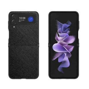 For Samsung Galaxy Z Flip4 Cross Texture Genuine Leather + TPU Phone Case(Black)