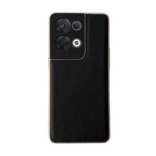 For OPPO Reno8 Genuine Leather Xiaoya Series Nano Plating Phone Case(Black)