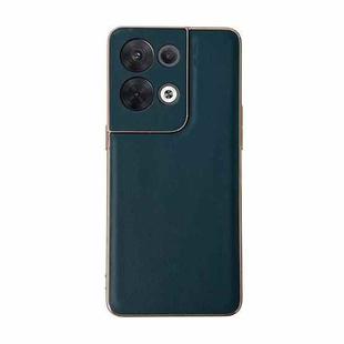 For OPPO Reno8 Genuine Leather Xiaoya Series Nano Plating Phone Case(Dark Green)