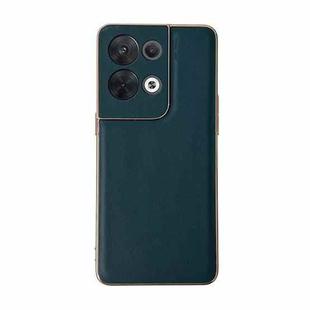 For OPPO Reno8 Pro Genuine Leather Xiaoya Series Nano Plating Phone Case(Dark Green)